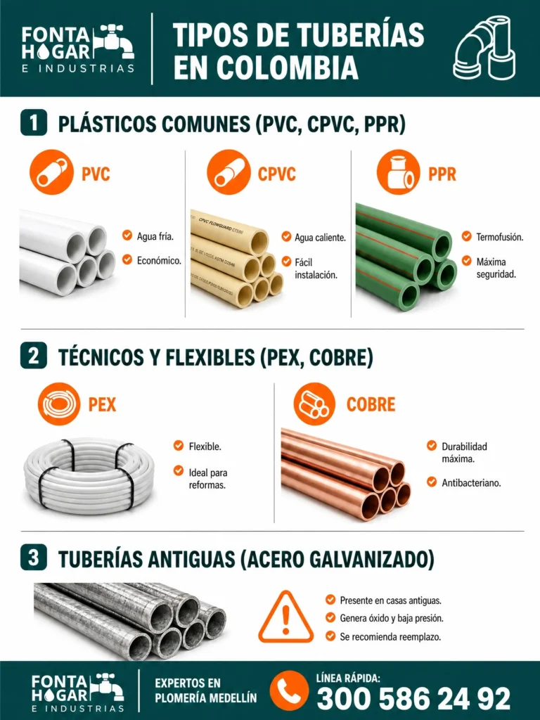 inforgrafia tipos de tuberia de agua en colombia