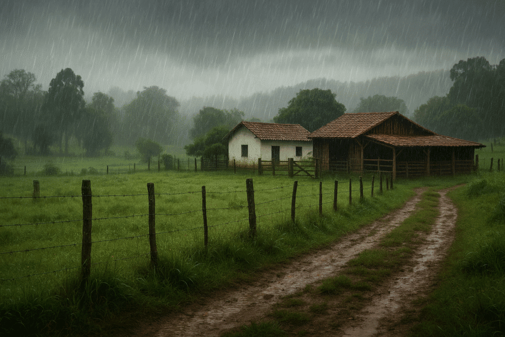 20250908 1323 Finca en Temporada de Lluvia simple compose 01k4n8ze2qe8f92dymczeft7w0 sistemas hidrosanitarios finca en temporada de lluvias