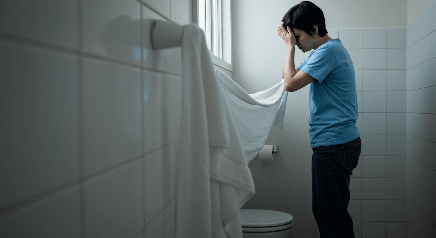 Persona frustrada por inodoro atascado